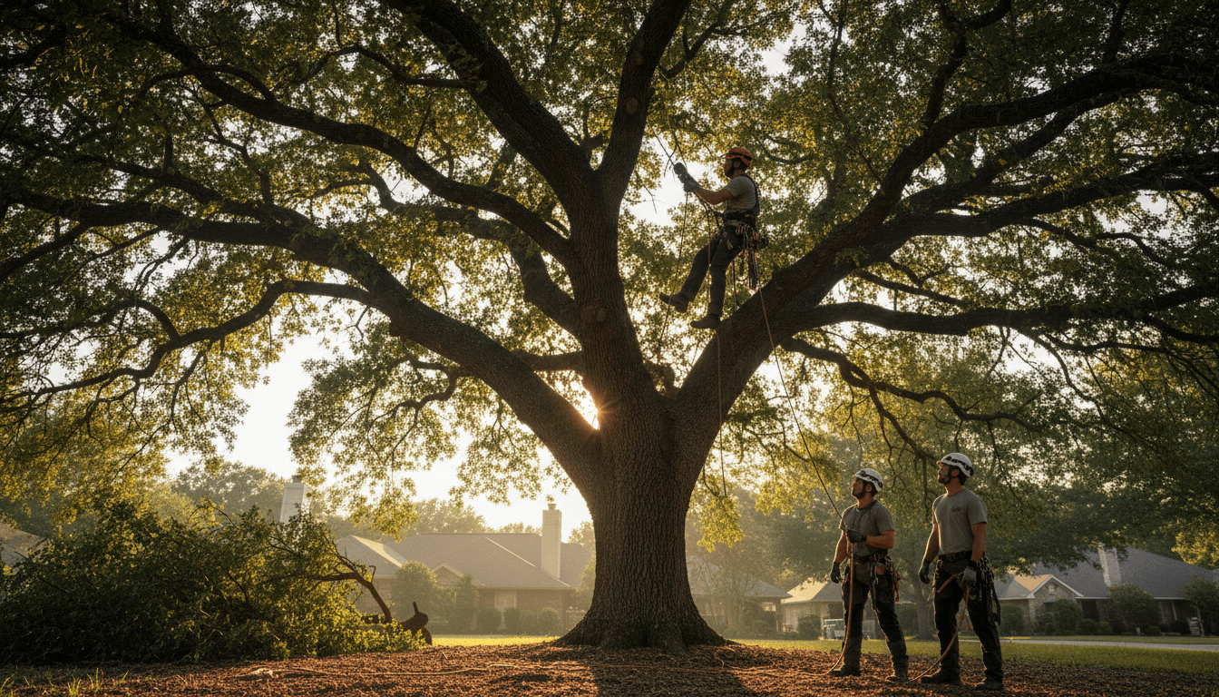 Professional arborist safely removing a large tree for a Belleville homeowner