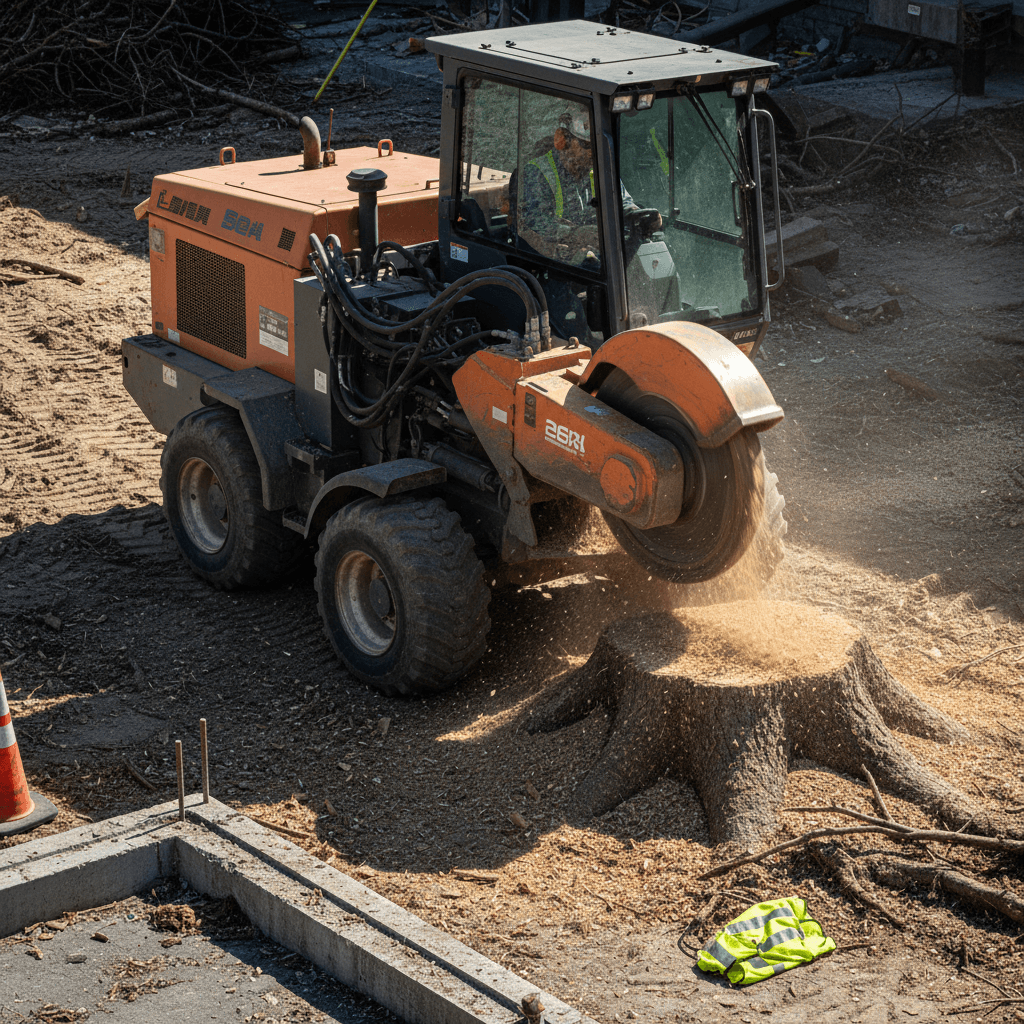 Industrial stump grinding and lot clearing operation