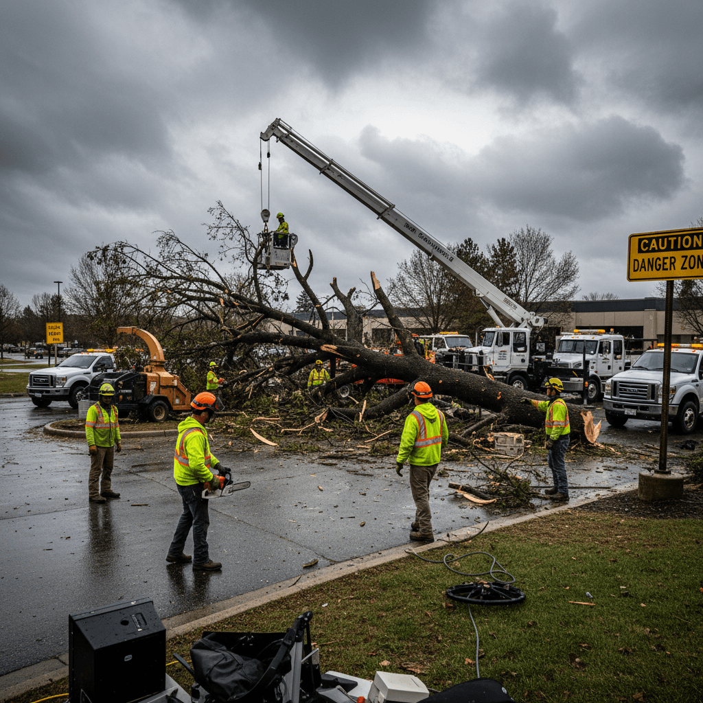 Emergency storm damage response and tree debris cleanup