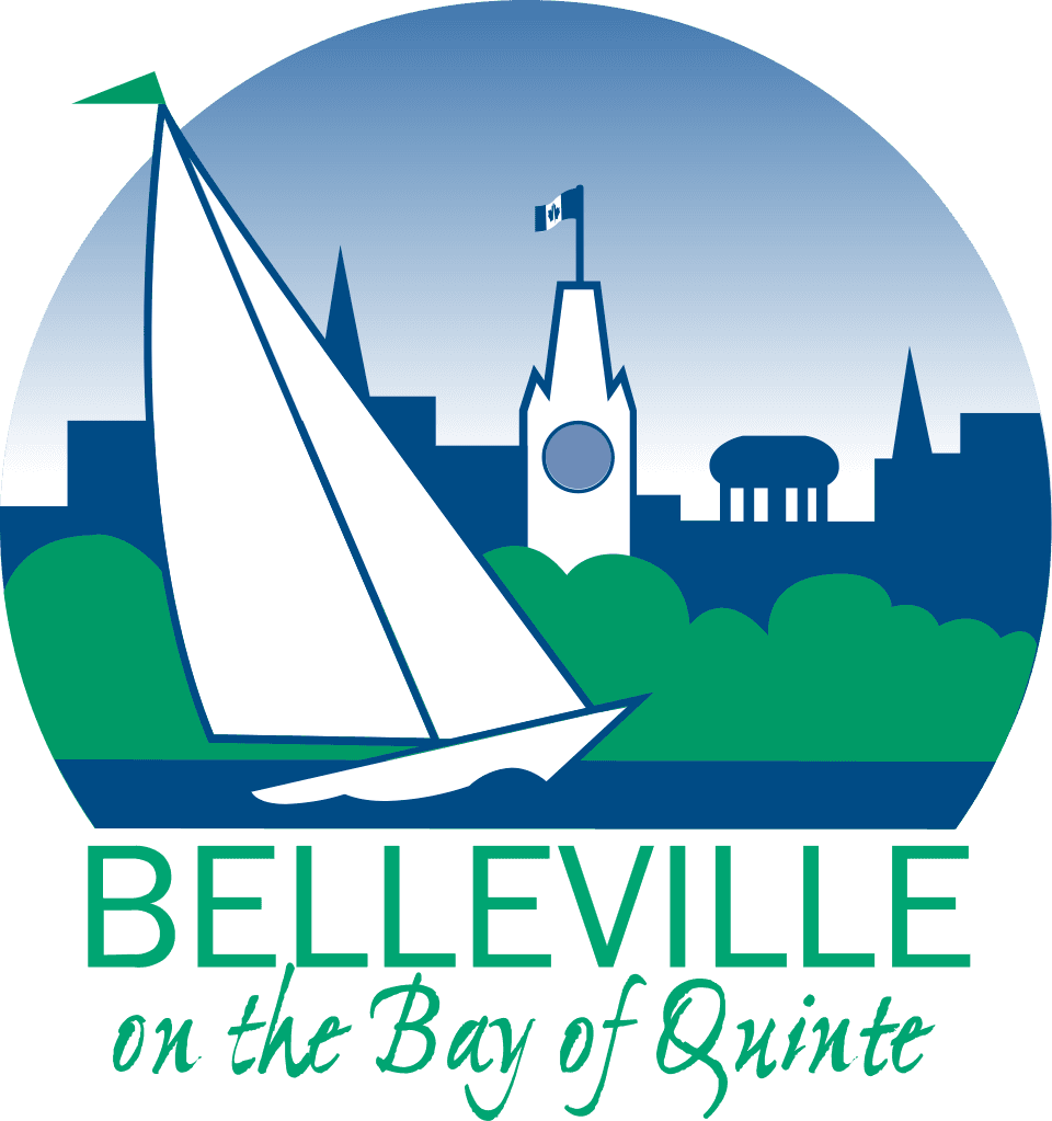 Belleville on the Bay of Quinte logo featuring a white sailboat, city skyline, and trees.
